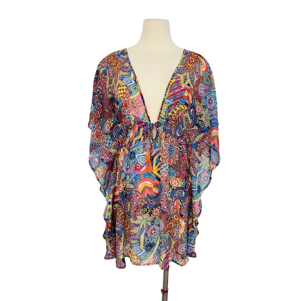 Bleu by Rod Beattie Sheer Caftan Swim Beach Coverup Mini Dress S